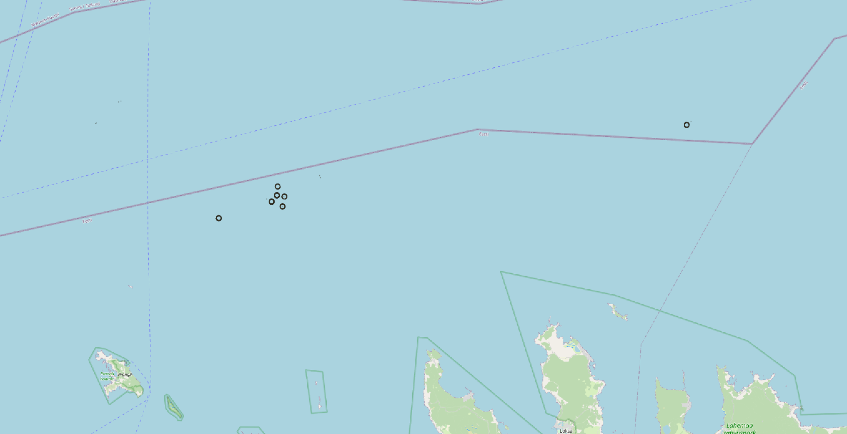AIS positions of the ship FALCON (IMO: 9014432) plotted on a map in the Gulf of Finland,
